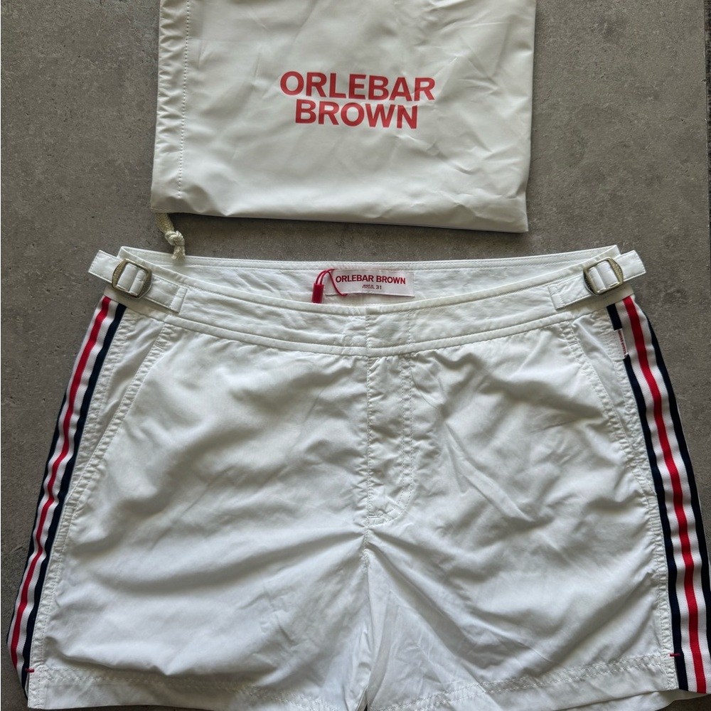 Orlebar Brown White Athletic Shorts with Sporty Stripes